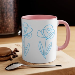 Two tone Transgender Flower Mug, subtle Trans Mug, floral line art, discreet Trans Pride Mug, Transgender Pride Coffee Mug, Trans Flag Cup