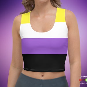 Nonbinary Flag Crop Top, cropped Nonbinary Pride Tank Top, Non Binary Clothing, Non-Binary Pride Month Apparel, LGBTQIA Enby Pride Wear