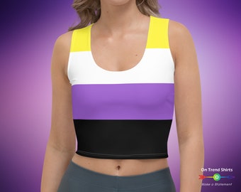 Nonbinary Flag Crop Top, cropped Nonbinary Pride Tank Top, Non Binary Clothing, Non-Binary Pride Month Apparel, LGBTQIA Enby Pride Wear