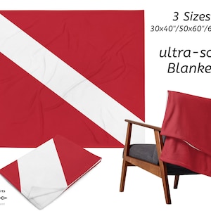 Diver Down Flag Throw Blanket for Sofa, Bed, Couch, Scuba Diving Aesthetic Room Decor, Deep Sea Diver Home Decor, Scuba Diver Bedroom Decor