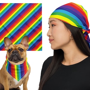 Square Rainbow Bandana, LGBT Pride Bandana Scarf, Gay Flag Festival Head Scarf, Rainbow Scarf, Queer Pride Dog Bandana, Rainbow Accessories