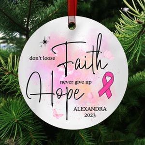 Customized Breast Cancer Ornament, Breast Cancer Support Gifts, Faith Hope Encouragement Gift, Inspirational Gifts for Cancer Patients