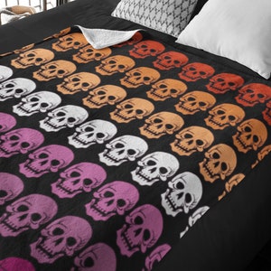 Gothic Skulls Lesbian Blanket, Lesbian Pride Blanket, Lesbian Flag Blanket, Lesbian Goth Aesthetic Room Decor, Lesbian Throw Blanket