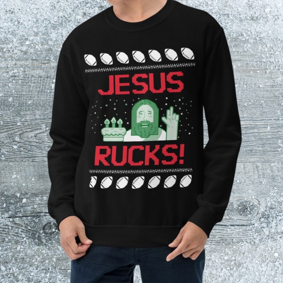 Jesus Rucks Pull de No l de rugby Sweat shirt chr tien Cadeau