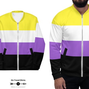 Nonbinary Jacket, lightweight Bomber Jacket, Non Binary Flag Clothes, Nonbinary Flag Aesthetic Clothing, Enby Pride Merch, Genderqueer Gift