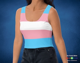 Transgender Flag Crop Top, cropped Transgender Pride Tank Top, Trans Pride Merch, Transgender Clothing, Trans Flag Apparel, Trans Pride Flag