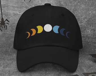 Embroidered Aroace Hat, subtle Aro Ace Hat, celestial Aroace Sunset Flag Moon Phase, discreet Aroace Flag Dad Hat, LGBTQIA Aroace Pride Hat
