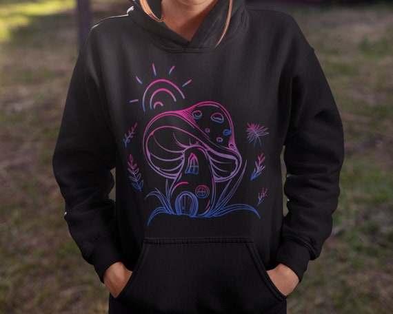 Bisexual Mushroom Hoodie, Bisexual Flag Mushroom Sweater, Bi Pride Flag Aesthetic Clothing, subtle Bi Hoodie, forest woodland fairy house