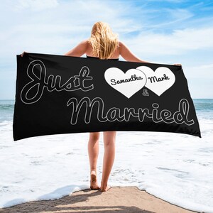 Just Married Custom Beach Towel | Personalized Wedding Towels | Gifts For The Couple | Custom Wedding Gift | Personalised Honeymoon Gift