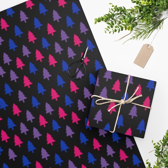 Bisexual Christmas Wrapping Paper, Bisexual Pride Flag Trees, Aesthetic Bi  Pride Christmas Paper, Bisexual Pride Holiday Gift Wrap Presents 