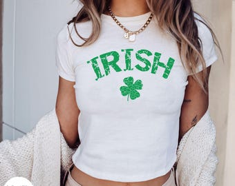 Irish Shamrock Shirt, St Patricks Day Baby Tee, St Pattys Day Drinking Cropped T-Shirt, Four Leaf Clover Shirt, Saint Patricks Shirt Women