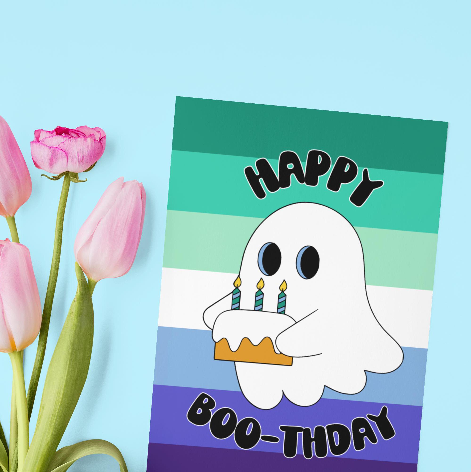 Boo Mlm Happy Boo-thday MLM Flag Birthday Card, MLM Pride Flag Ghost Cake ...