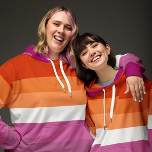 Lesbian Flag Hoodie, Lesbian Pride Wear, Lesbian Sweater, Lesbian Sweatshirt, Community Lesbian Sunset Flag Clothes, trendy Lesbian Apparel