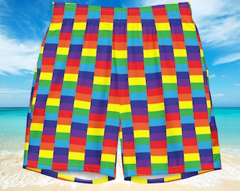 2xs - 6xl Rainbow Swim Trunks, LGBT Swim Shorts, Gay Pride Shorts, Rainbow Shorts, Pride Flag Beachwear, Queer Pride Beach Shorts, Surf Wear