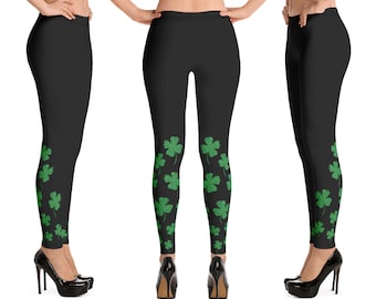 Irish Shamrock Leggings | Four Leaf Clover Tights | St Patrick's Day Outfit | St Paddy's Costume | Saint Patrick's Day | Women's Leggings