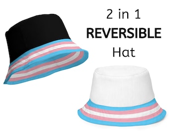2 in 1 reversible Transgender Pride Bucket Hat, Trans Flag Hat, Trans Pride Hat, Transgender Clothing, LGBTQIA Transgender Pride Accessories