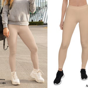 Nude Leggings for Women, Skin Tone Gym Leggings, Solid Neutral Skin