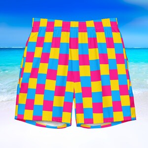 2xs - 6xl Pansexual Swim Trunks, Pansexual Pride Swim Shorts, Pansexual Pride Flag Colors, Pansexual Flag Boardshorts, LGBTQIA Beachwear