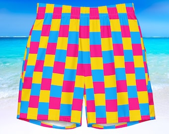 2xs - 6xl Pansexual Swim Trunks, Pansexual Pride Swim Shorts, Pansexual Pride Flag Colors, Pansexual Flag Boardshorts, LGBTQIA Beachwear