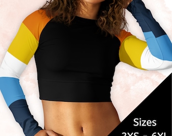 Top corto de manga larga con la bandera del atardecer Aroace, top corto con la bandera del orgullo Aro Ace, camiseta del orgullo Aro-Ace, atuendo para el desfile del mes del orgullo asexual arromántico