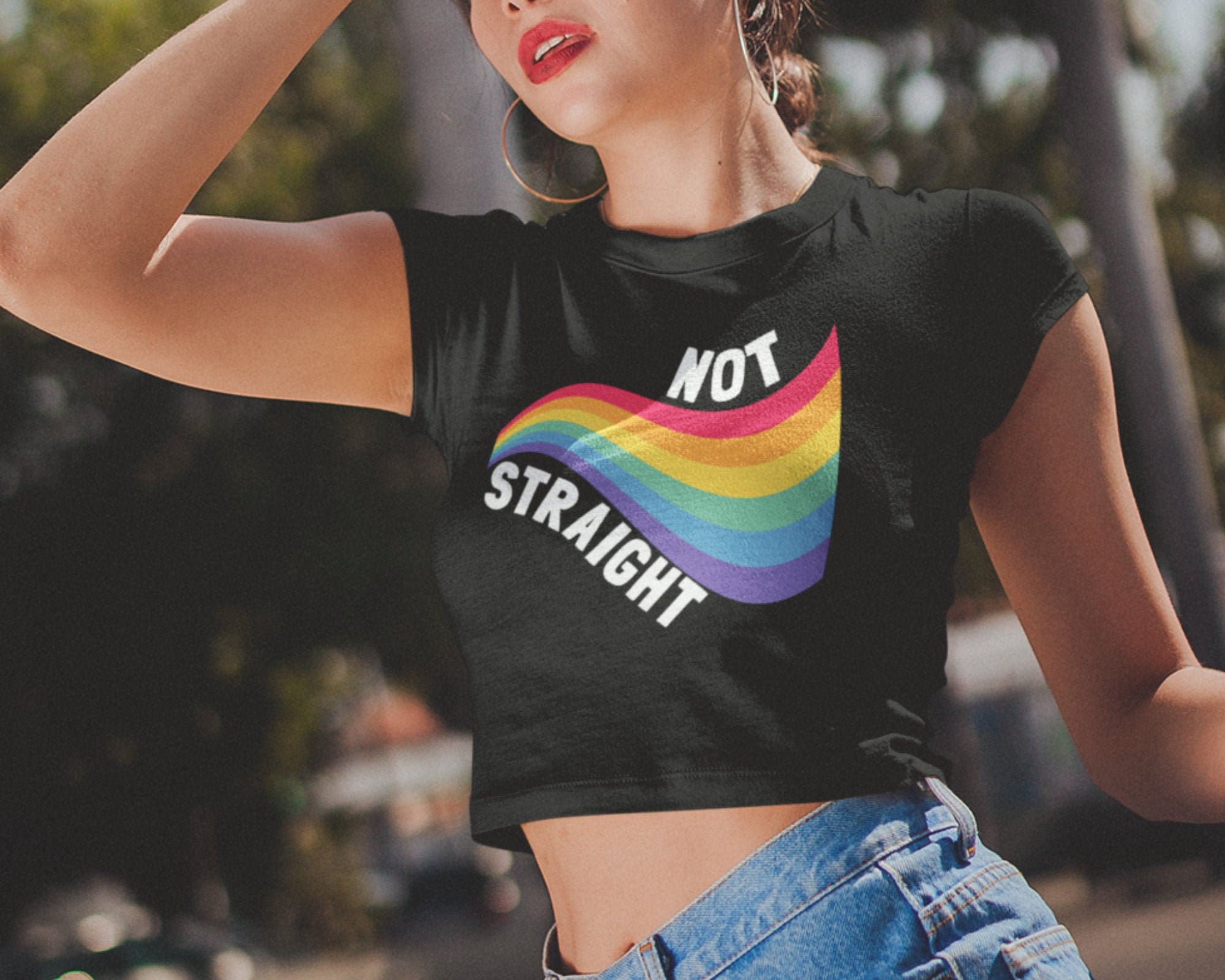 Not Straight Cropped Rainbow Flag LGBT Shirt Gay Pride - Etsy