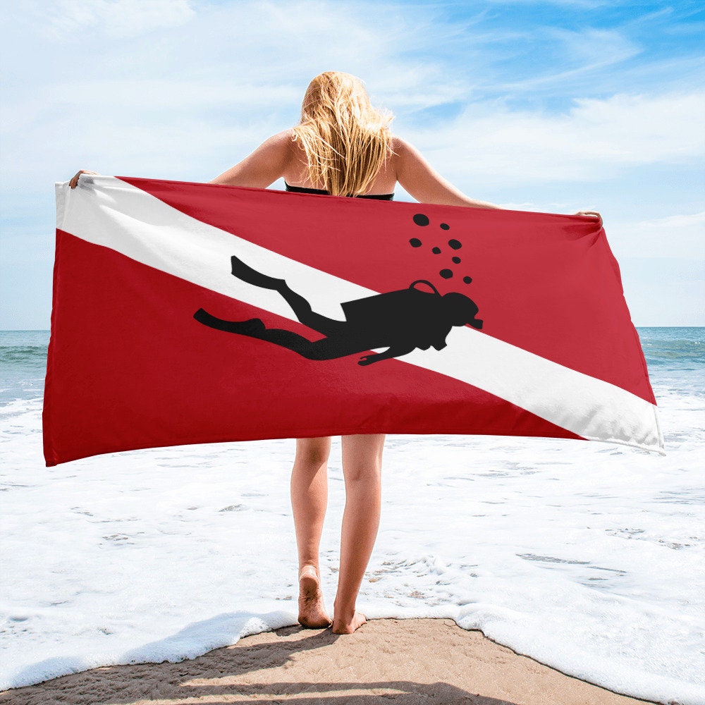 Diver-down Flag Beach Towel, Personalized Diver Towel, Divers Flag