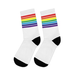 White Rainbow Socks, one size, LGBT Socks, Gay Pride Socks, striped Pride Flag Socks, Queer Socks, LGBT Accessories, Pride Crew Socks unisex
