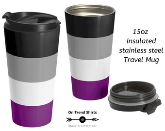 Asexual Flag Travel Mug, insulated stainless steel Coffee Tumbler, Ace Pride Coffee Mug with Lid, Asexual Pride Tumbler Cups, Asexual Gift