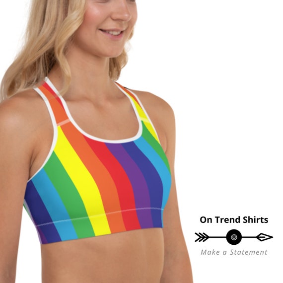Rainbow Stripe Racerback Sports Bra Top, LGBT Pride Workout