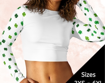 White St Patricks Day Long Sleeve Crop Top, St Pattys Crop Top, Sexy St Patricks Day Crop Top, Shamrock Crop Top, Saint Patricks Day Shirt