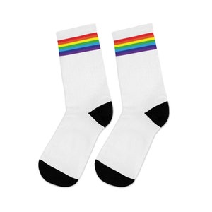 White Rainbow Socks, one size, LGBT Socks, Gay Pride Socks, striped Pride Flag Socks, Queer Socks, LGBT Accessories, Pride Crew Socks unisex
