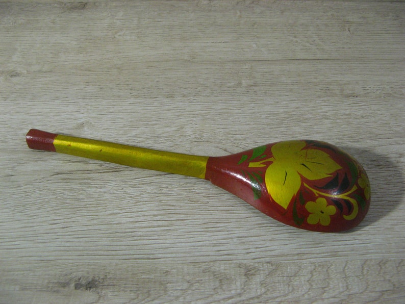 Rustic wooden spoon Vintage old kitchen decor utensils Handmade Handcrafted antique Cutlery Painted Hohloma Wooden spoons USSR Russian Folk