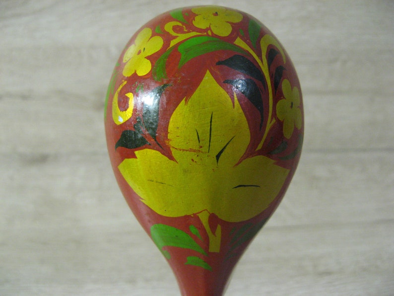 Rustic wooden spoon Vintage old kitchen decor utensils Handmade Handcrafted antique Cutlery Painted Hohloma Wooden spoons USSR Russian Folk