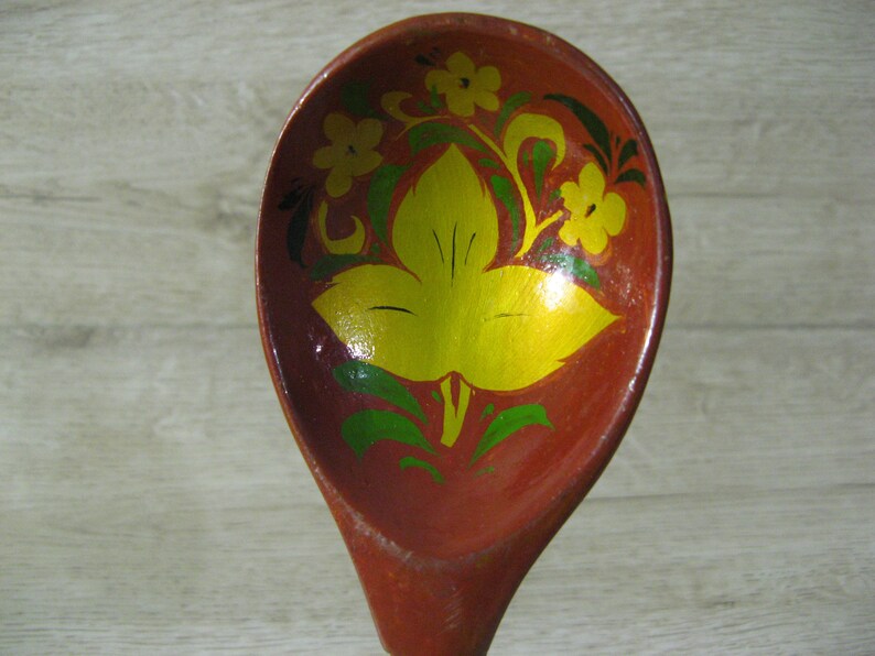 Rustic wooden spoon Vintage old kitchen decor utensils Handmade Handcrafted antique Cutlery Painted Hohloma Wooden spoons USSR Russian Folk