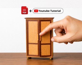 Plano de armario para casa de muñecas a escala 1:12 en PDF | Vídeo de construcción completo incluido | Patrón de muebles para mini armario | Patrón imprimible