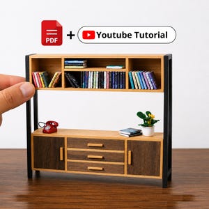 DIY Miniature Bookcase PDF Plan 1:12 Scale | Full Build Video Included | Dollhouse Furniture Digital Download - Printable Pattern