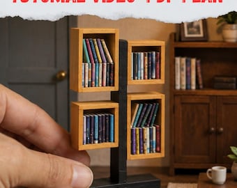 Plano en PDF de una estantería en miniatura a escala 1:12 | Patrón para muebles de casa de muñecas (hazlo tú mismo) | Descarga digital | Patrón imprimible + Videotutorial