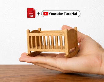 DIY miniatyr spjälsäng PDF-plan | Fullständig byggvideo ingår | Handledning för dockhusmöbler i skala 1:12 DIY-nedladdning - Utskrivbart mönster