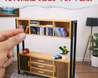 Miniature Bookcase PDF Plan 1:12 Scale | Dollhouse Furniture Digital Download