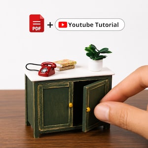 DIY Miniature Cupboard PDF Plan 1:12 Scale | Full Build Video Included | Dollhouse Furniture Digital Download | DIY Mini Cabinet Blueprint