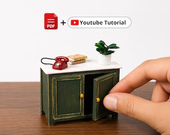 DIY Miniature Cupboard PDF Plan 1:12 Scale | Full Build Video Included | Dollhouse Digital Download | Mini Cabinet - Printable Pattern