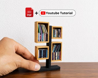 Schema PDF per la realizzazione di una libreria in miniatura fai da te in scala 1:12 | Video completo della costruzione incluso | Modello fai da te per mobili di casa delle bambole | Schema stampabile