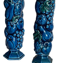 Vintage Inarco Japan Mood Indigo Vase - Blue Ceramic Sculpture - Set of 2