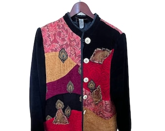 Uniquely Beautiful Womans Large Fall Jacket - Velour Tapestry and Chenille Blend with Carved Buttons