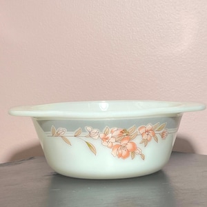 Vintage Indopal Milk Glass Cookware.Indonesian 8 inch . pink  Iris - SHIPS FREE