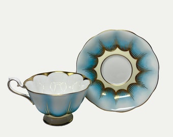 Vintage Royal Albert Blue  Gold Tea Cup Set - English Teacup Floral Mothers Day Rare Color