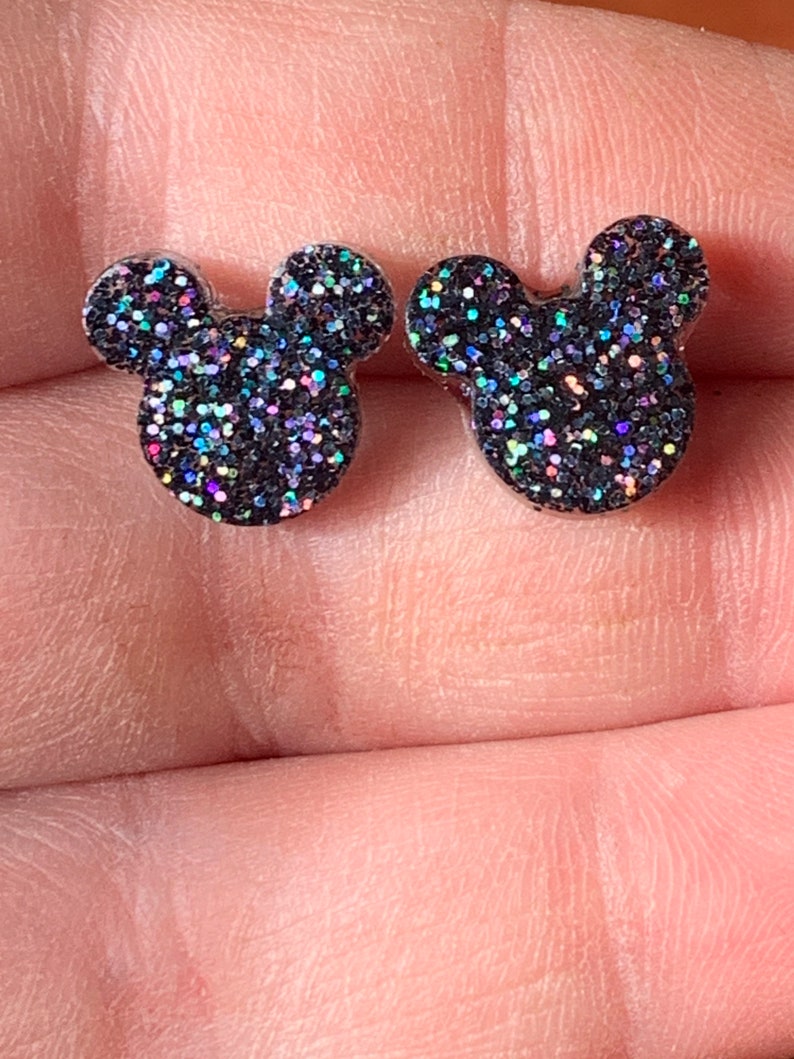 charcoal holographic glitter - secret Santa gifts for her Mickey Mouse glitter earrings stocking stuffer teacher gift