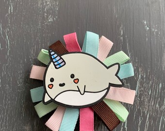 Cute kids hair clip - narwhal - unique  - corsage - prom - clip