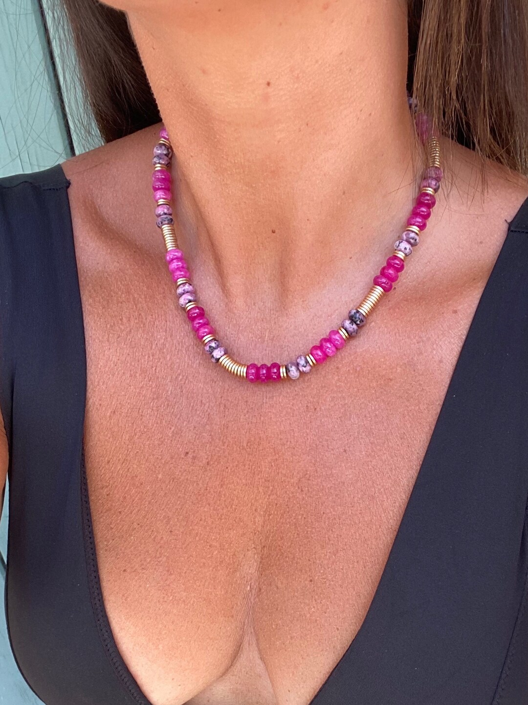 Collier Ras De Cou - Pendentif Fleur En Jade Composite - Pierre Fine - Neuf Sans Boîte