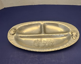 Bandeja ovalada vintage continental de aluminio forjado a mano Silverlook 637